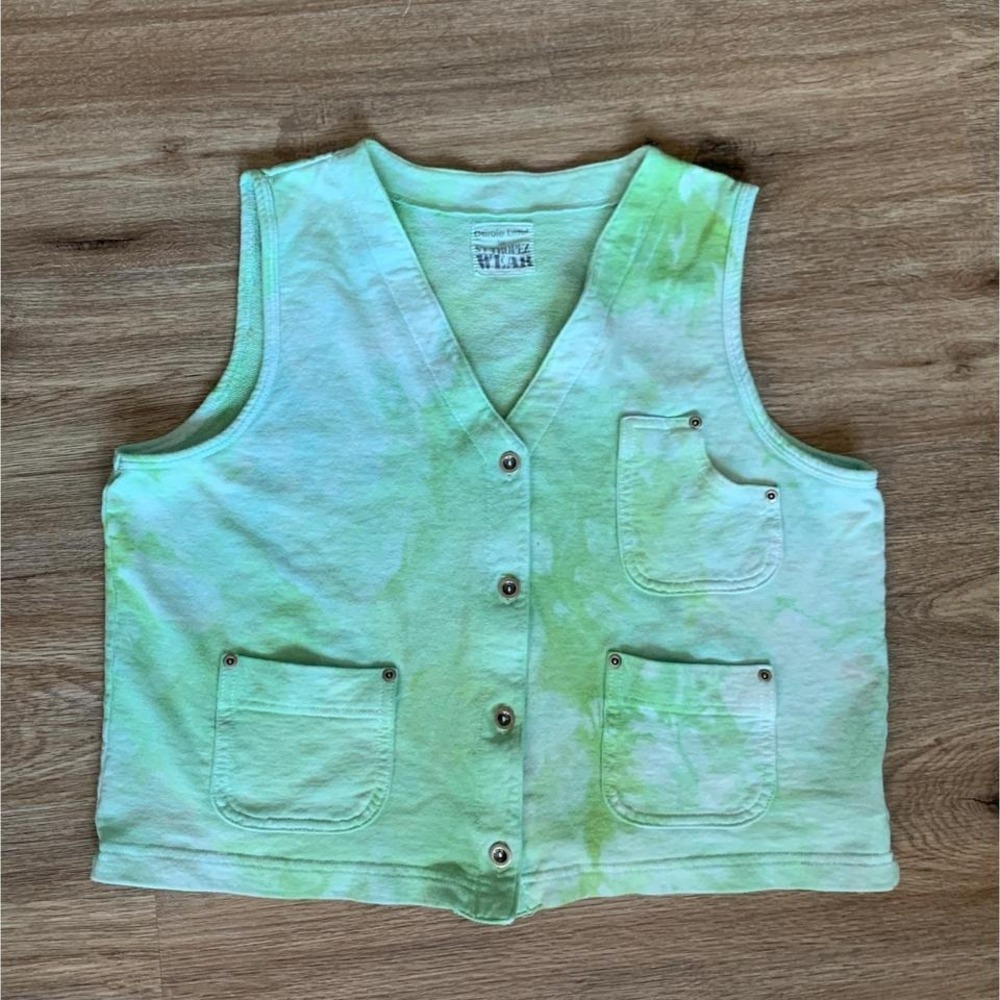 Vintage 80s Cotton Button Up Pocket Vest in Green - Size Medium Womens